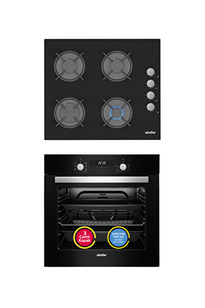 Simfer 8 Fonksiyon Power Turbo Siyah 2'li Ankastre Set (Fırın + Ocak)