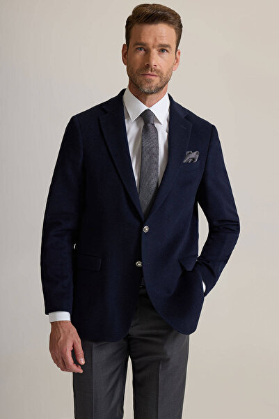 Ysf Erkek Lacivert Regular Fit Mono Yaka Puntolu Yün-Kaşmir Karışımlı Blazer ...