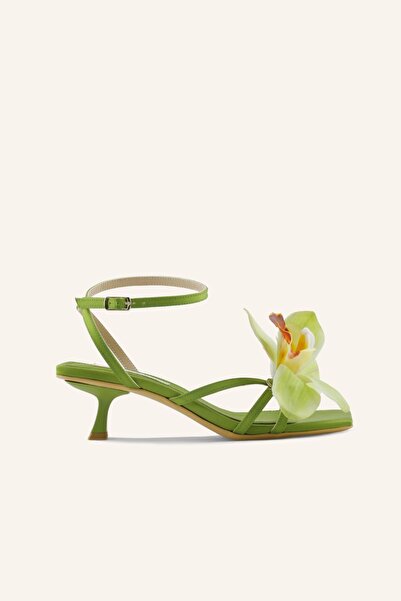 MARCATELLI Yeşil Saten Florence Mini Topuklu Sandalet