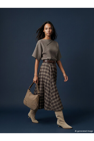 LC Waikiki Trendlucky Plaid Flared Skirt with Zipper at Waist with Difference...