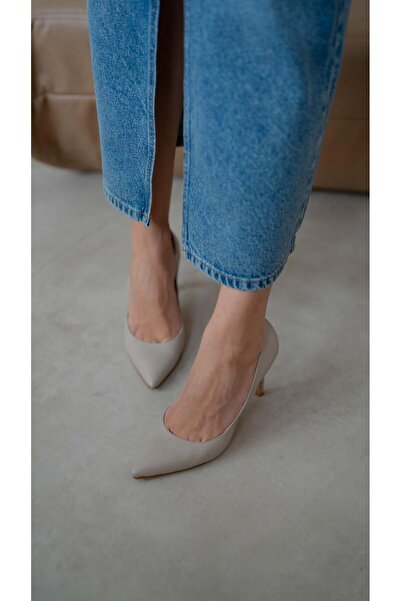 ECENİN BUTİĞİ Pael Bej Deri Hakiki Deri Kadın Stiletto