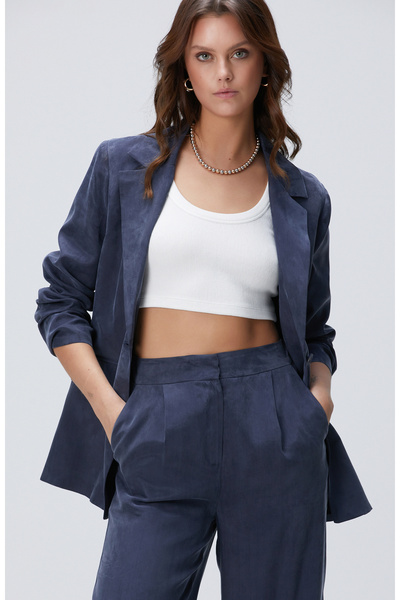 Network Lacivert Cupro Blazer Ceket