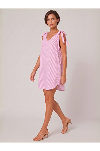 Vaura Women's Pink Striped Summer Mini Dress with Tie Detail