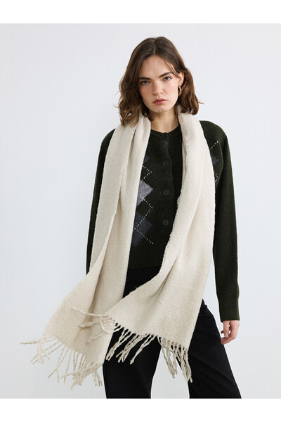 LC Waikiki Alita City Farkıyla Lcw Accessories Ecru Knitwear Plain Women's Scarf