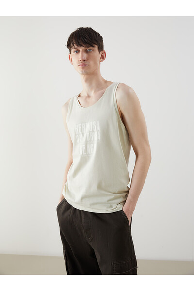 LC Waikiki Nevavm Men's Sleeveless T-Shirt with Oval Collar and Printed Design