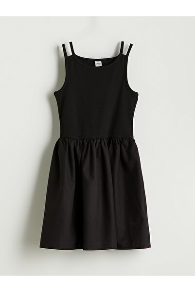 LC Waikiki Alita City Lcw Kids Black U-Neck Girls' Dress with a Difference