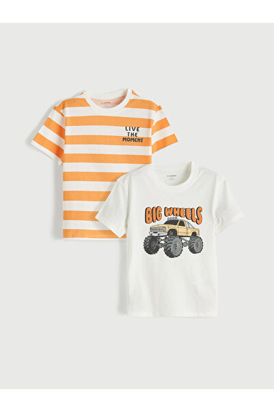 LC Waikiki Trendlucky Boys' T-Shirt with Oval Collar and Printed Design, Pack...