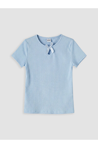 LC Waikiki Original Oval Collar Bow Detailed Girls' T-Shirt