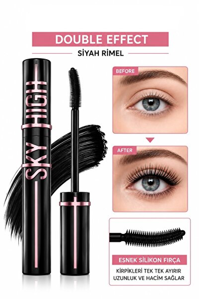NUNUKO Ultra Simsiyah Sky Dolgunlaştırıcı Maskara - Double Effect Hacim ve Uz...