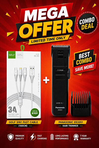 PANASONIC ER-2051-K Hair and Beard Trimmer for Men - Black Free Golf GC65 Dat...