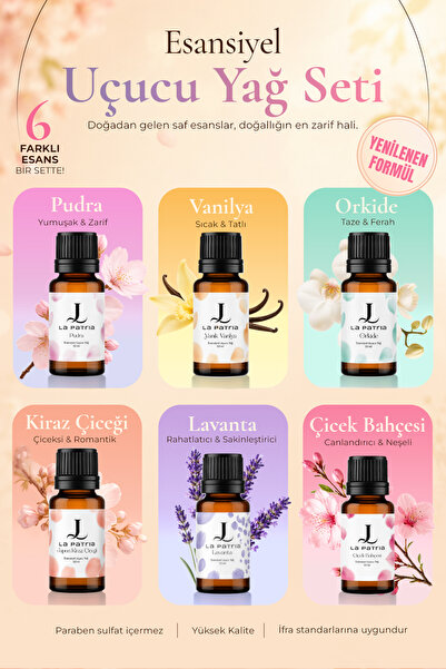LaPatria Çamaşır yün Kurutma Topu İçin Koku seti 10ml - 6 Adet Esansiyel Uçuc...