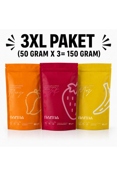 Narma Üçlü Mix Paket Freeze Dried 50 gr Çilek, 50 gr Mango ve 50 gr Muz Dondu...