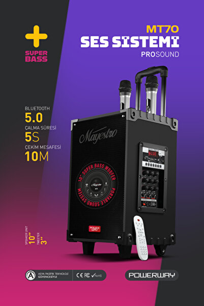 POWERWAY Şarjlı Çift Mikrofonlu Hoparlör Karaoke Sistemi Taşınabilir Amfi Büy...