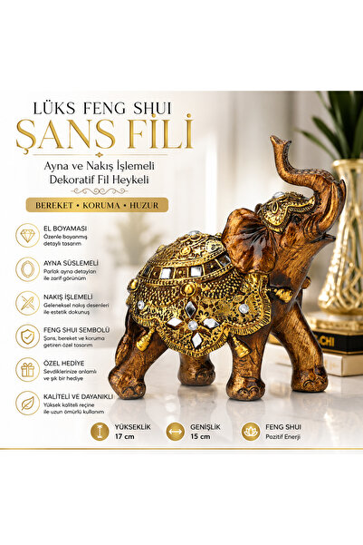e-life shop Lüks Ayna Nakış İşlemeli Feng Shui Fil Heykeli Dekoratif Biblo 17...