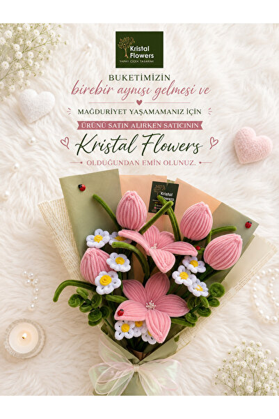 Kristal Flowers Lale-Zambak-Papatya Buket Aranjmanı-Şönil