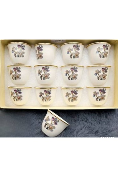 OEMS Arabic Coffee Cup Set 12Pcs Porcelain Floral Elegant Pattern Coffee Cup Set