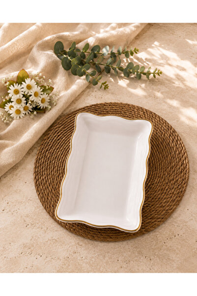 FBE HOME Gilded Serenat Service, Presentation Plate 1 Piece White Color