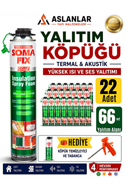 Somafix Poliüretan Termal Isı Ve Ses Yalıtım Sprey Köpük (22 ADET) Tabanca Ve...