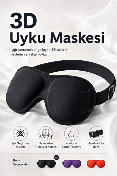 PASACO 3D Uyku Maskesi Göz Baskısını Azaltan Işık Geçirmez Yumuşak Uyku Göz B...