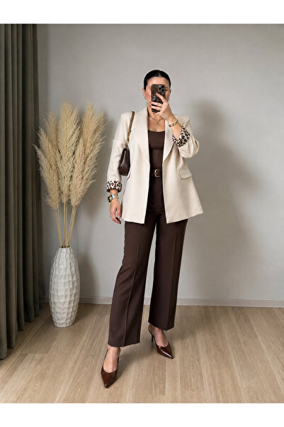 Vizon Collection Şal Yaka, Leopar Astar Taş Blazer
