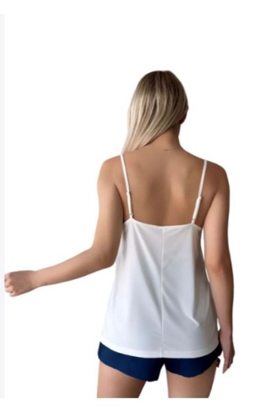 SİSTERS2HC Women's Off-White Ecru Lace Detailed Adjustable Rope Strap Tank Top Blouse