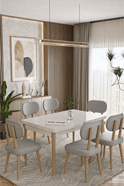UZMHOME Sunset 80 x 130 Açılabilir 6 Sandalyeli Masa Takımı