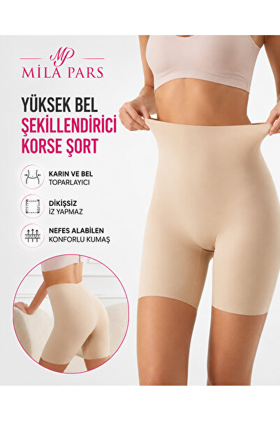 Mila Pars Slim Lift Yüksek Bel Toparlayıcı Şort Korse Lazer Kesim Kadın Korse