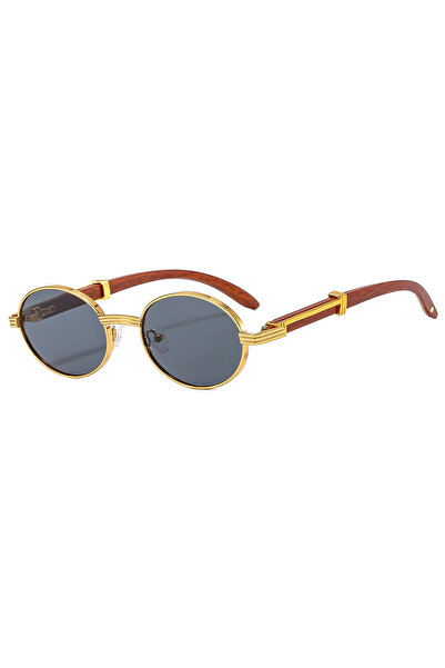 Choice1 Black New Retro Imitation Wood Grain Sunglasses Men's Oval Sunglasses...
