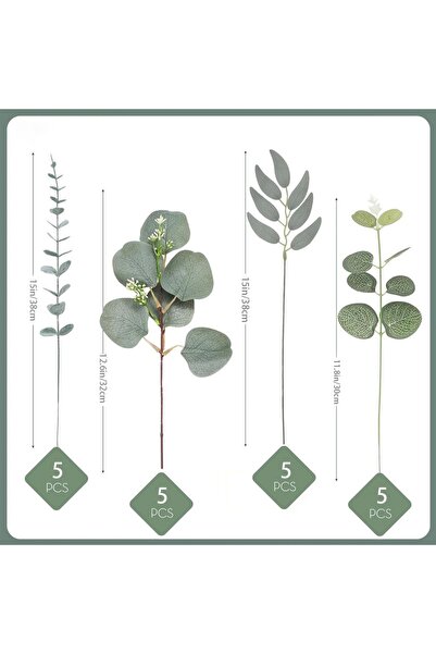 Choice 20Pcs Green 20pcs Eucalyptus Leaves Stems Artificial Plant Bouquet Fak...
