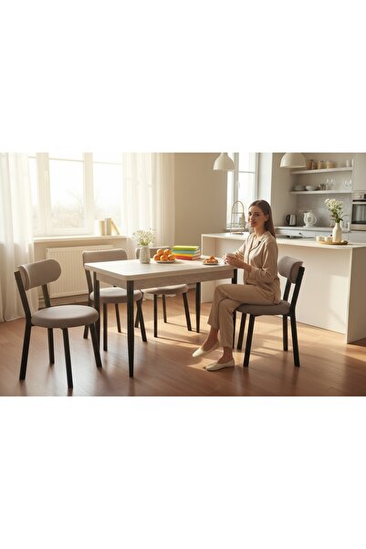Tool AKSESUAR T-7016 TRAVERTEN MDF MASA 70X120 TEDDY KAHVE SANDALYE 4 KİŞİLİK...
