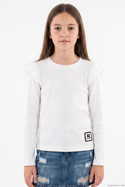 Breeze Girl's Long Sleeve T-Shirt with Arma Detail and Ruffled Shoulders, Age...