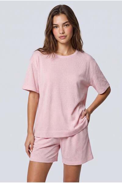 Brix Set de pijamale pentru femei, 100% bumbac, roz pudra