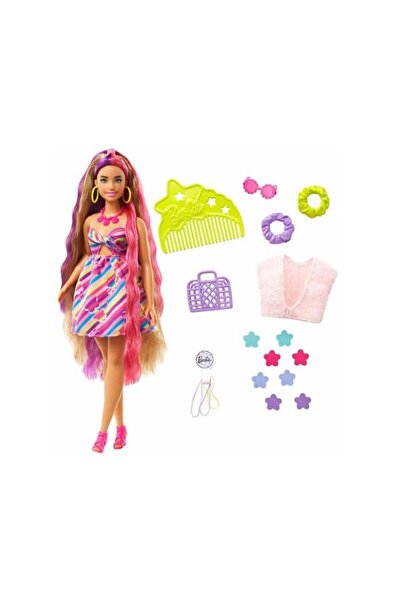 Barbie Upuzun Muhteşem Saçlı Bebekler Esmer Çiçek HCM89