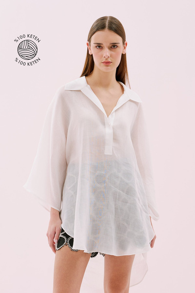 Roman Yarasa Kol Keten Tunik Ekru Y2513303_049