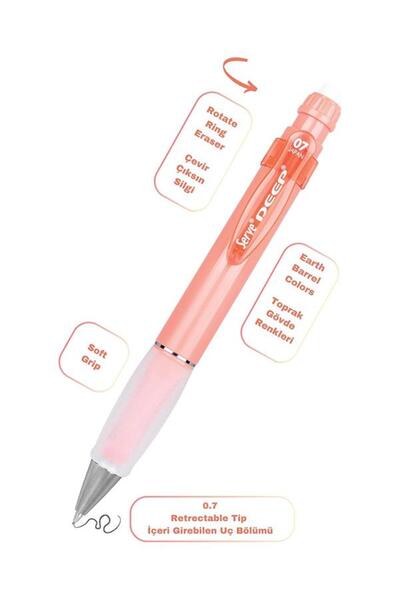 Serve Deep Mekanik Kurşun Kalem 07mm ve Silgi Yedekli Set Mercan