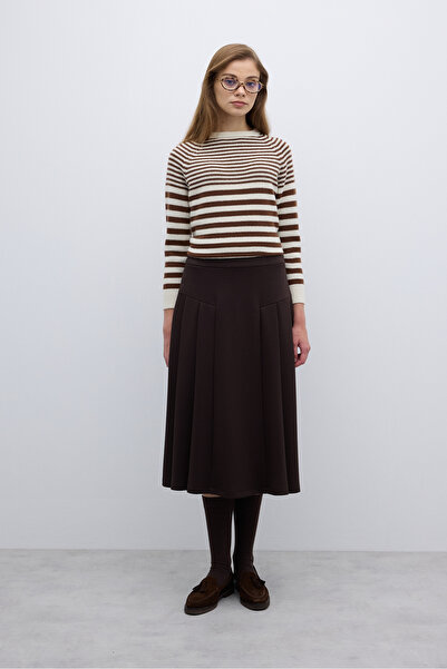 Roman Pileli Midi Boy Etek Kahve K2625004_005