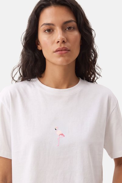 Reflect Studio Flamingo Premium Crop T-Shirt - White