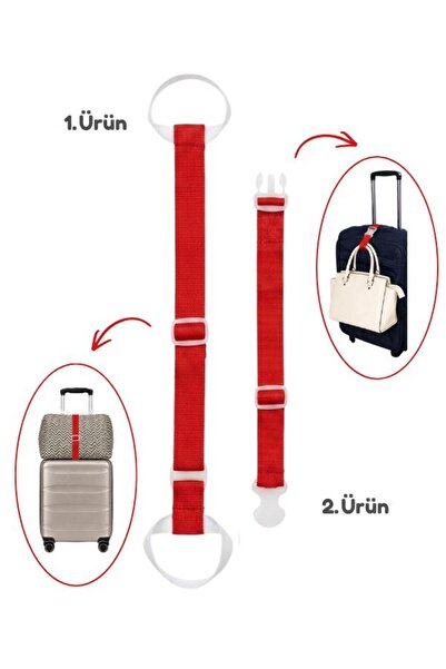 Temel Suitcase Top Bag Fixing Belt and Bag Hanging Strap Set Red Color