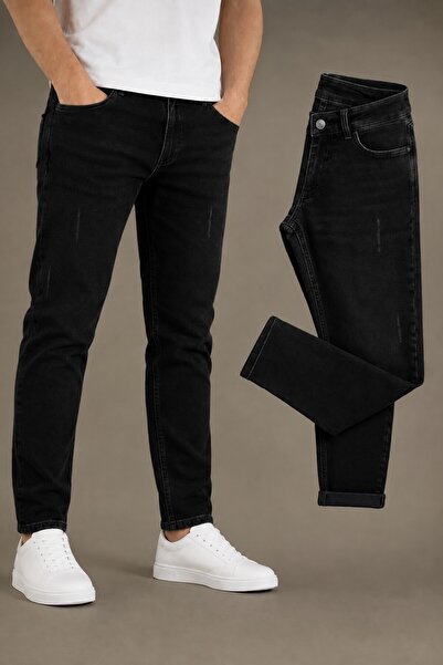 BM BALANCEMODA Men's Black Slim Fit Lycra Nail Jeans