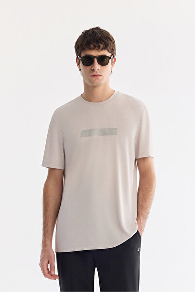 Avva Men's Light Gray Crew Neck Injection Printed Cupra Single Jersey T-Shirt...