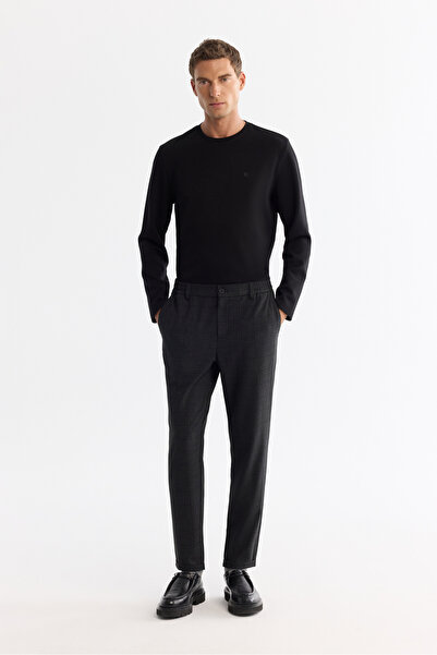 Avva Men's Black Side Elastic Pleated Plaid Double Leg Slim Fit Trousers A42Y...