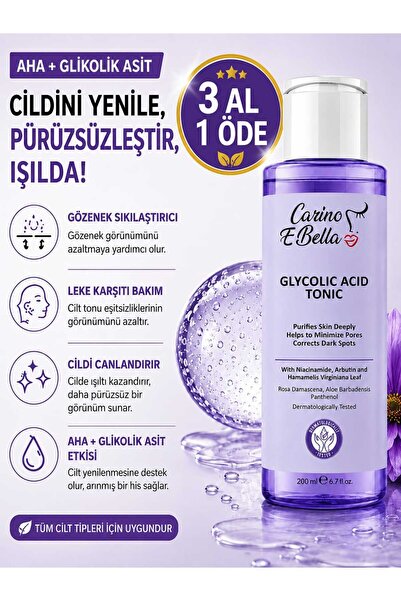 Carino E Bella AHA Glikolik Asit Tonik 200 ML – Gözenek Sıkılaştırıcı & Leke ...