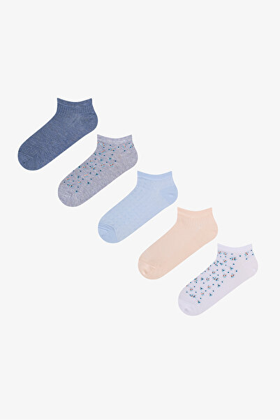 Penti Blue Soft Florals Cotton Floral Jacquard 5 Pairs Booties Socks