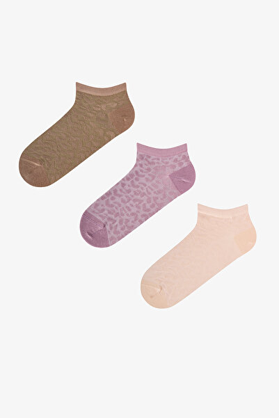 Penti Dusty Rose Leopard Waves Jacquard 3 Pairs Booties Socks