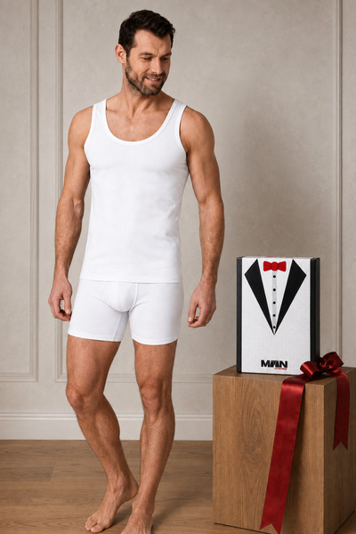 QKK White Groom Dowry Men's Athlete and Boxer Set - Cotton and Lycra Qu1O9K.K5A.