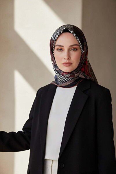 Vissona 100% Μεταξωτό Φουλάρι Twill με Καρό Σχέδιο και Μαύρο - Βυσσινί Χρώμα ...