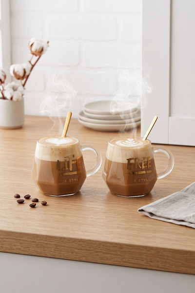 AVANTAGE HOME Free Life - Glass Mug Set for 2 People
