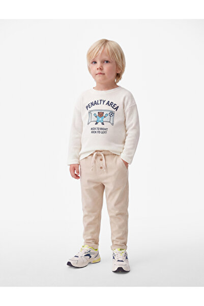 Koton Long Sleeve Cotton Textured Crew Neck Teddy Bear Printed T-Shirt