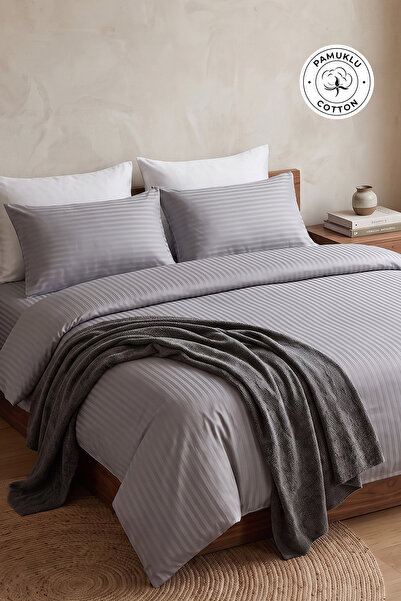 Evlen Home Collection طقم غطاء لحاف قطني مكون من 4 قطع من الساتان المخطط بالل...