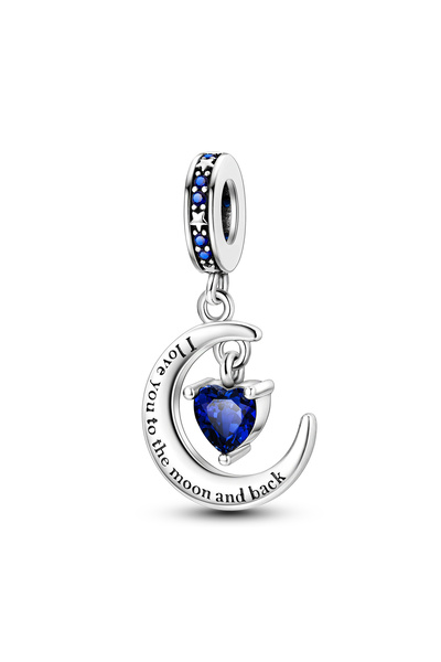 Choice KTC779 925 Sterling Silver Moon Wrapped Dangling Blue CZ Heart Charm C...